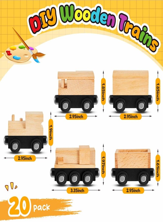 Halloscume 30 Pcs Unfinished DIY Wooden Trains 5 Styles Unpainted Train Cars Toys for Railway Paint Project Wood Trains for Birthday Party Themed Party Decorations Fall Crafts Supplies - Image 2